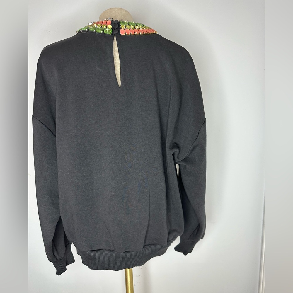 Brandy Chunky Rhinestone Crew Sweatshirt In Black Coral Multi - Picture 6 of 12